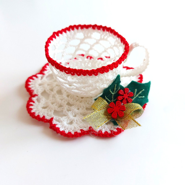 Taza de Cafè a Crochet  - Rojo